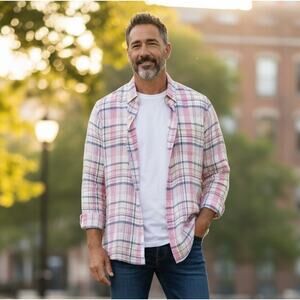 SWIMS Amalfi Plaid Linen Shirt Mens Small NWT 100% Linen Summer Resort Button Up